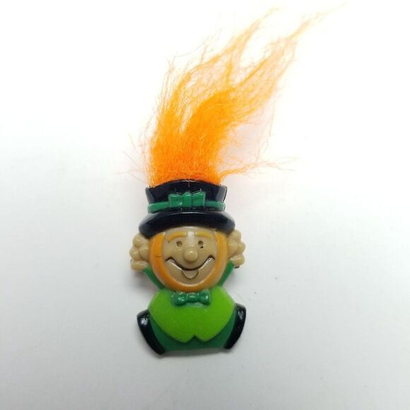 Vintage St Pattys Day Brooch, Wild Red Orange Troll Hair, Green Outfit, Irish, - Picture 2 of 5